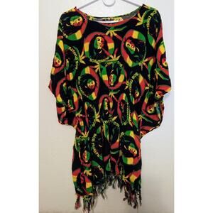 Vintage Bob Marley KARAN Kaftan Tunic Rayon Reggae Rasta Boho Festival SZ OSFM